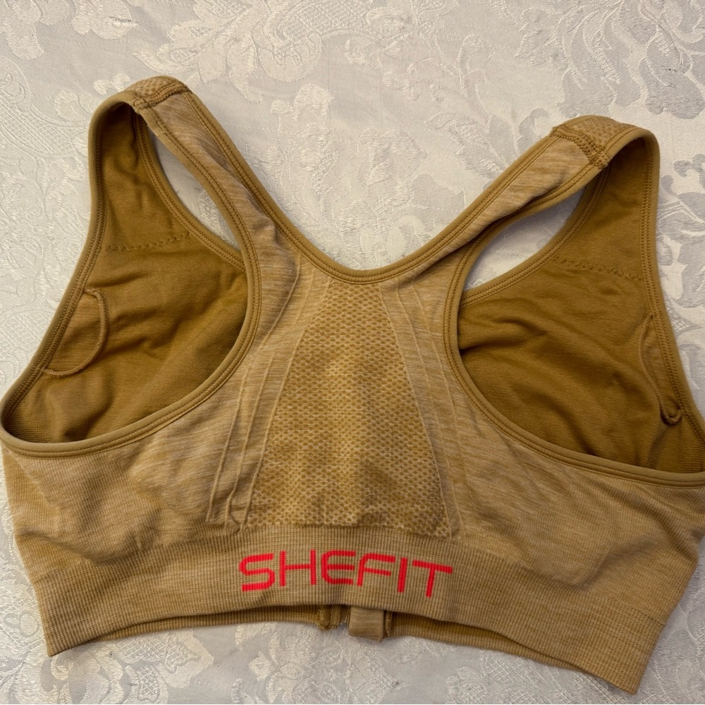 SHEFIT Size Med Lounge Bra Honey Wheat Sports Bra Zipper Front Wire Free 110004 - Picture 2 of 7